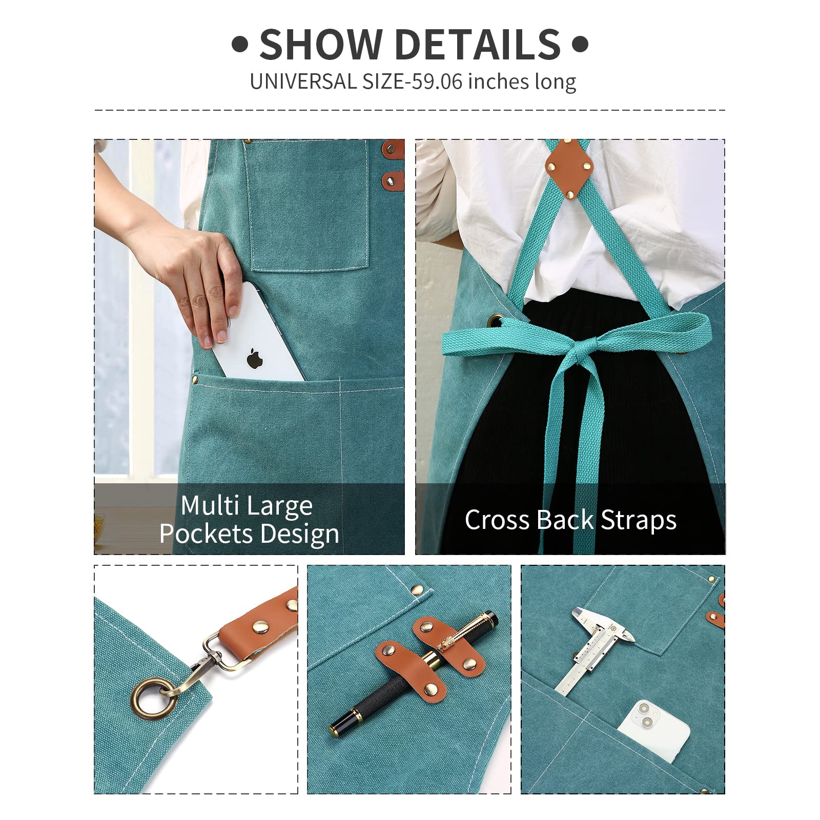 Zomao Chef Apron, Cotton Canvas Gardening Apron With Large Pockets For Men And Women,Kitchen Cooking Baking Bib Heavy Duty Adjus